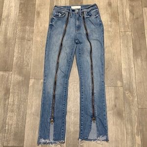 MOTHER Superior High Waisted Rascal Double Zip Step Fray Jeans